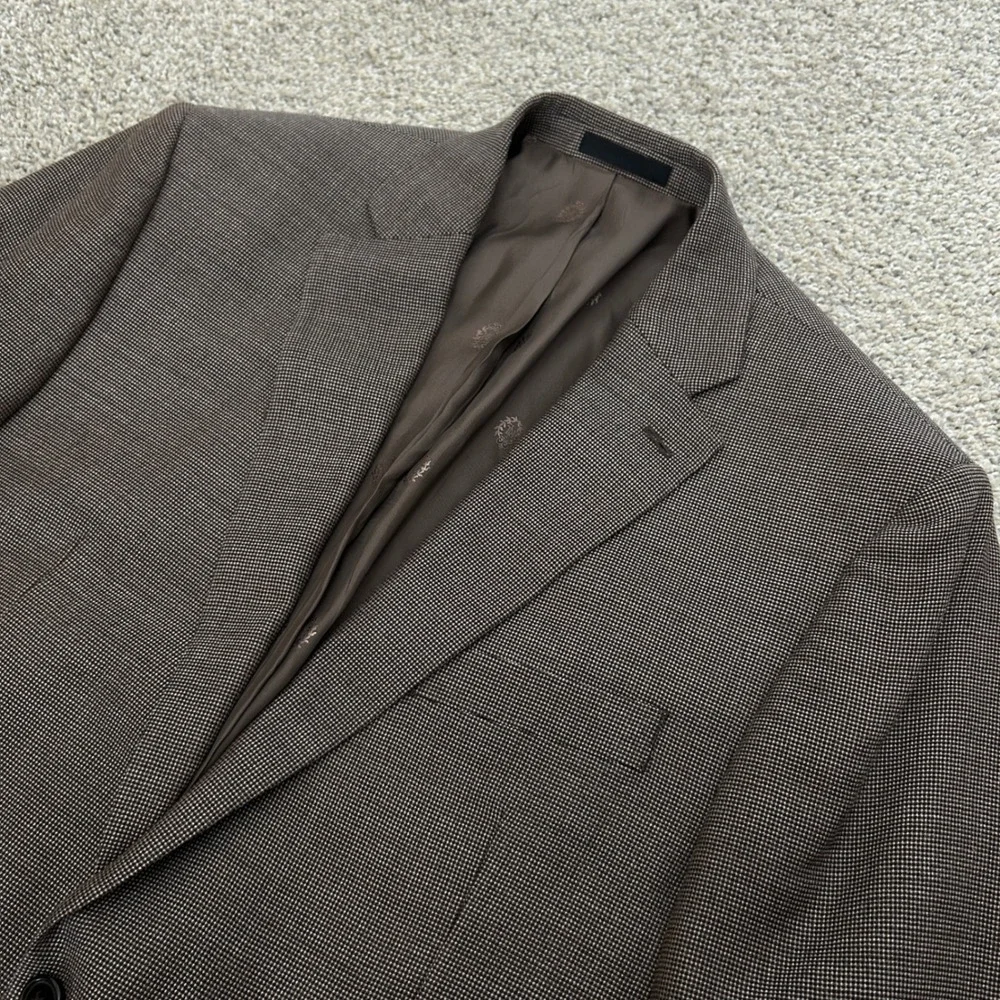Lauren‎ Ralph Lauren Blazer 42R Brown Silk Wool Houndstooth Sport Coat